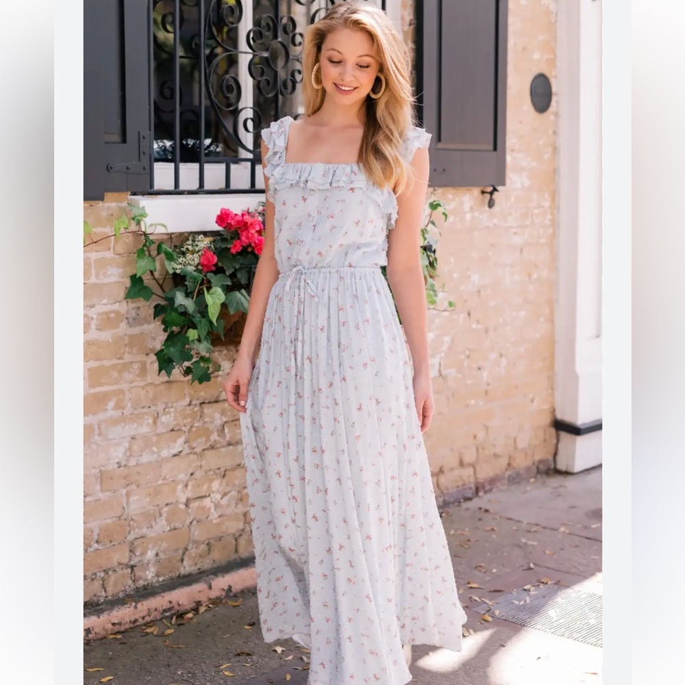 Gal Meets Glam Patricia Floral Maxi Dress in Light Blue